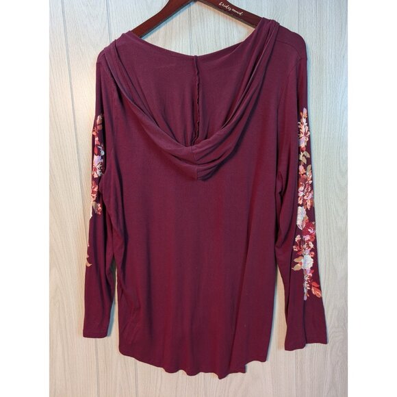 Torrid Super Soft Knits Burgundy Purple Hoodie Floral Accented Sleeves Plus Sz 1 - Picture 3 of 6